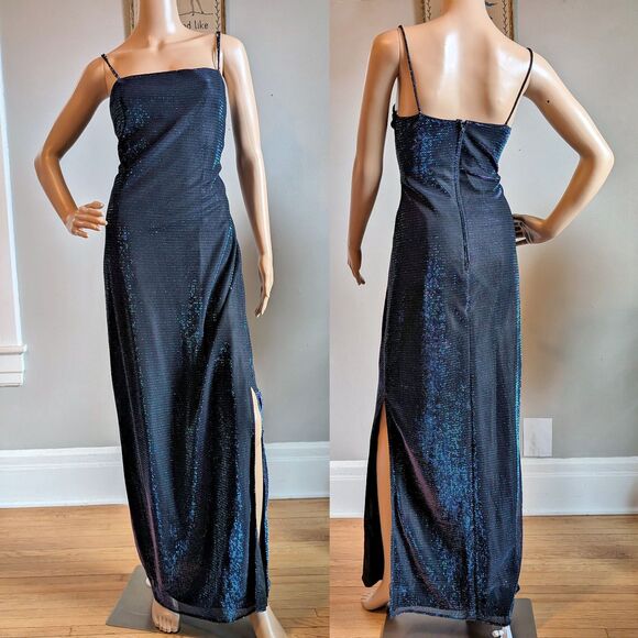 Vintage 1990s Jump Prom Dress Purple Metallic Whimsygoth Formal Slit Size 13 - Picture 1 of 15